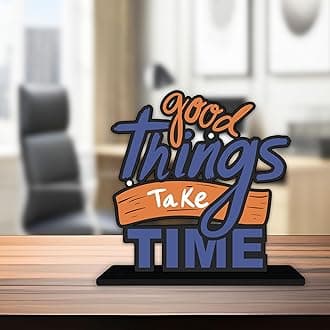 Artvibes Wooden Idols and Figurine Good Things Take Time Quotes Table Decoration for Office Desk | Home Decor | Living Room | Modern Art Wood Showpiece Gift Item (SP_1152)