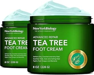 New York Biology Tea Tree Oil Foot Cream for Dry Cracked Feet, Athletes Foot, Nail Fungus, Jock Itch, Ringworm, Cracked Heels and Itchy Skin - Foot Cream - 8 oz - Pack of 2