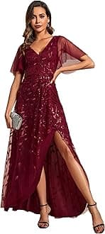 Ever-Pretty Women's Shimmery Formal Dress V Neck Sequins A-Line Side Slit Elegant Long Evening Dresses 02083