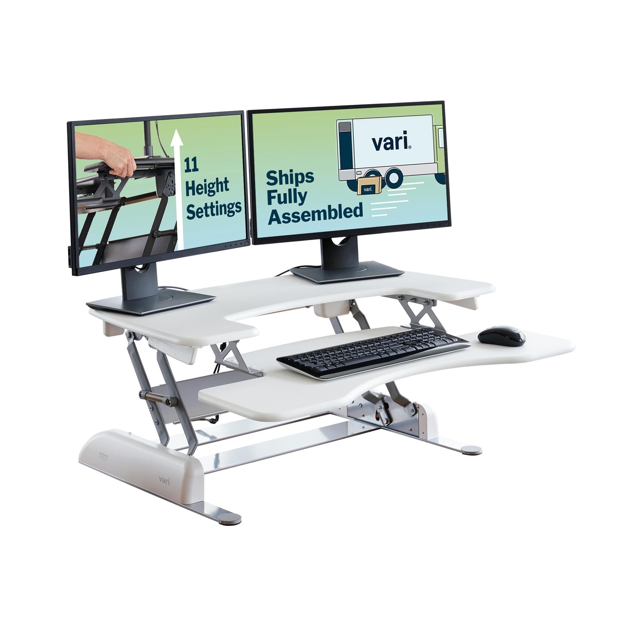 Varidesk Pro Plus 36 Standing Desk Converter – 11 Height Settings + Spring Lift, 2 Tier Design, Keyboard Tray, Fits Desktops 36” Wide x 26.5" Deep – Delivers Fully Assembled (White)