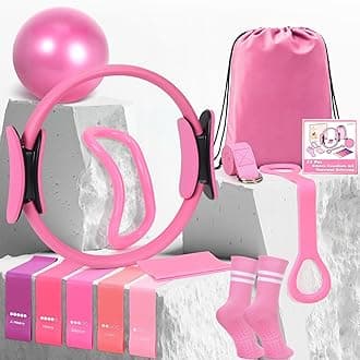 Home Pilates Essentials Kit for Women,Pilates Equipment Set with 9 Inch Yoga Ball,Figure 8 Resistance Band,Pilates Bands & Accessories,Pilates Ring and Ball Set for Beginners Home Workouts