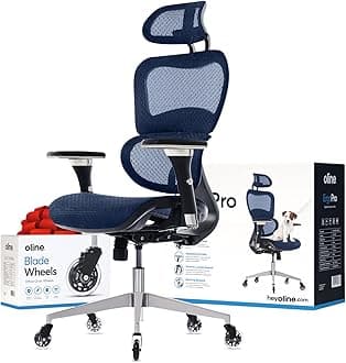 Oline ErgoPro Ergonomic Office Chair - Rolling Desk Chair with 4D Adjustable Armrest, 3D Lumbar Support and Blade Wheels - Mesh Computer Chair, Gaming Chairs, Executive Swivel Chair (Navy Blue)