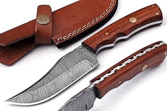 Damascus Steel Hunting Knives Handmade Hunting Knifes -Damascus Steel Blade Skinning Knife's- Fixed Blade Kitchen Knife With Sheath Belt Loop Leather Sheath Camping Knive (VK-HK-12)
