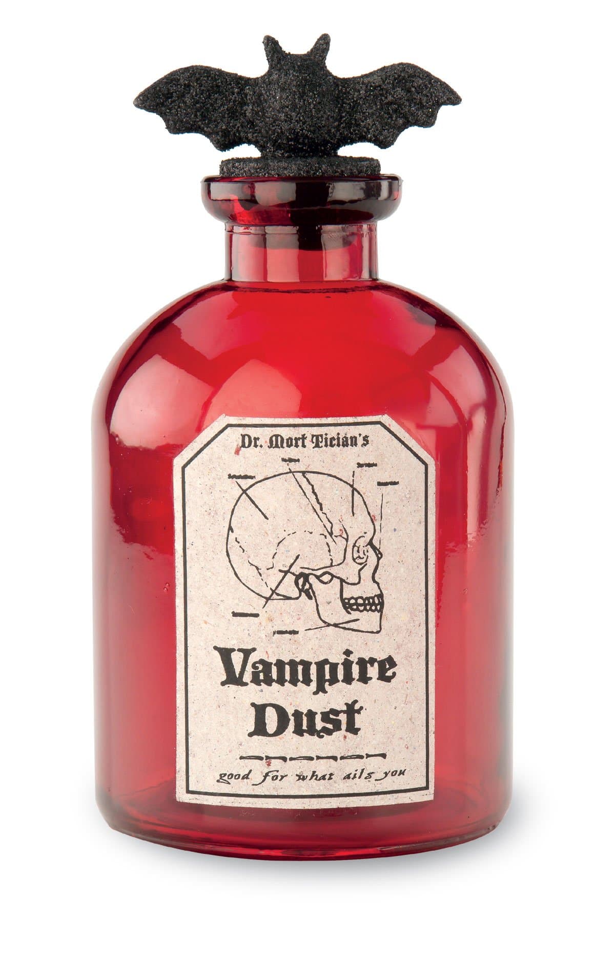October Hill Red Vampire Dust Potion Bottle with Black Bat Halloween Decoration, 8.5-Inch