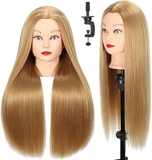WeiRan 26"-28" Mannequin Head Styling Head with Hair Cosmetology Manikin Doll Training Head for Hairdresser Practice Braiding Free Clamp Holder and Comb (Blonde)