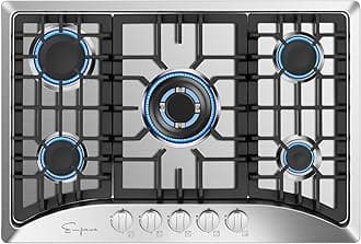 30" Gas Stove Cooktop with 5 Italy Sabaf Sealed Burners NG/LPG Convertible in Stainless Steel