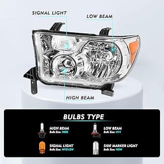Tundra Headlights Assembly Replacement for 2007-2013 Tundra, 2008-2017 Sequoia, Driver & Passenger Side, Chrome Housing with Amber Reflector, NOT fit for 09-12 Tundra with Level Adjuster