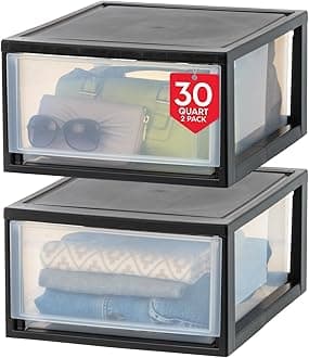 IRIS USA 2 Pack 29.5Qt Plastic Stackable Storage Drawers, Black
