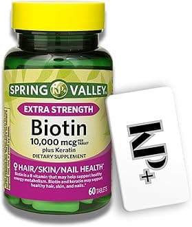 Biotin, Plus Keratin, 10000 mcg, Dietary Supplement, 60 Tablets Sticker