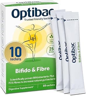 OptiBac Bifidobacteria & Fibre | Daily 5 Billion CFU Bifidobacterium Lactis BB-12 & Fructooligosaccharides | Vegan & Gluten Free | 10 Sachets