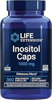 Life Extension Inositol Caps – 1000 mg, Myo-Inositol – Mood Health, Well-Being, Healthy Metabolism, Hormone Balance – Gluten-Free, Non-GMO, Vegetarian – 360 Capsules