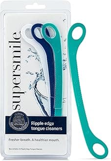 Supersmile Ripple Edge Tongue Cleaner, Ergonomic Reusable Tongue Scraper, 3 Count