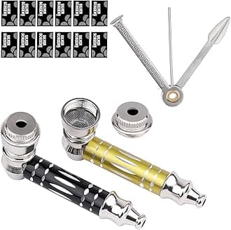 Mini Pipe Creative Detachable Metal Small Pipe, 2 Pack Portable Pocket Smoking Pipes with 50Pcs Stainless Steel Screen Filters & Pipe Scraper Cleaner Set