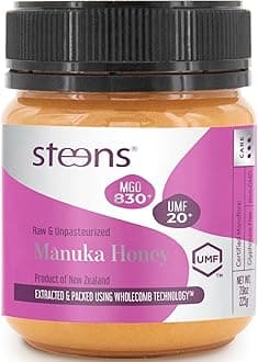 – Steens Manuka Honey - MGO 830+ - Pure & Raw 100% Certified UMF 20+ Manuka Honey - Bottled and Sealed in New Zealand - 7.9 oz - New Version