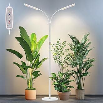 Kullsinss Grow Lights for Indoor Plants with Stand, 2-Heads Full Specturm Plant Grow Light with 4/8/12/16H Timer, 3 Color Modes, 360° Flexible Gooseneck, 24-68.7in Hight Adjustable Plant Growing Lamp