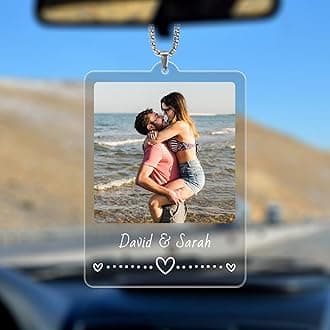 - TEQUAN Custom Photo Car Charm Ornament - Personalized Rearview Mirror Decor Hanging Accessory, Acrylic Picture Pendant Gifts for Couple Friend Family (Couple Ornaments)