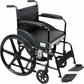 VMS Careline Deluxe Mag Wheel Foldable Commode Wheelchair with Safety Belt Black