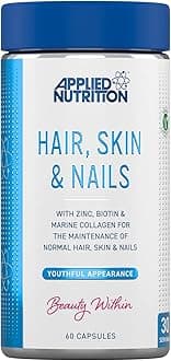 Applied Nutrition Biotin & Marine Collagen for Healthy Hair Growth, Skin & Nails Supplement with 10000 mcg Biotin - Vitamin B7, Zinc, Ashwagandha and Vitamin Blend (60 Capsules - 30 Servings)