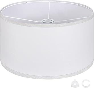 OUTON White Large Drum Lamp Shades for Floor Lamps, 17.5" Top x 17.5" Bottom x 9" High, Easy to Assemble, Replacement Linen Lampshades for Table Lamps & Bedside Lamps (1.65" Spider)