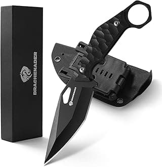 DRACHENADER Survival Knife SEAL-FULL BLACK 9" EDC Fixed Blade Tactical Horizontal Carry Knife for Men with Kydex Sheath, 5mm Thick Stainless Steel, G10 Anti-Slip Handle, Ideal for Gifting, Full Black