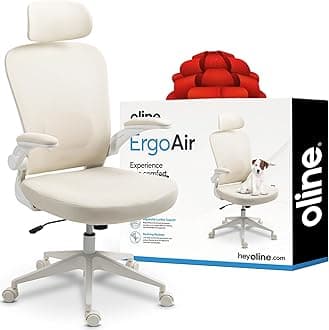 Oline ErgoAir Ergonomic Office Chair – Adjustable Lumbar Support, Flip-Up Armrests, Mesh Computer Desk Chair, Swivel Rolling Executive Gaming Chair for Home & Office (Beige)