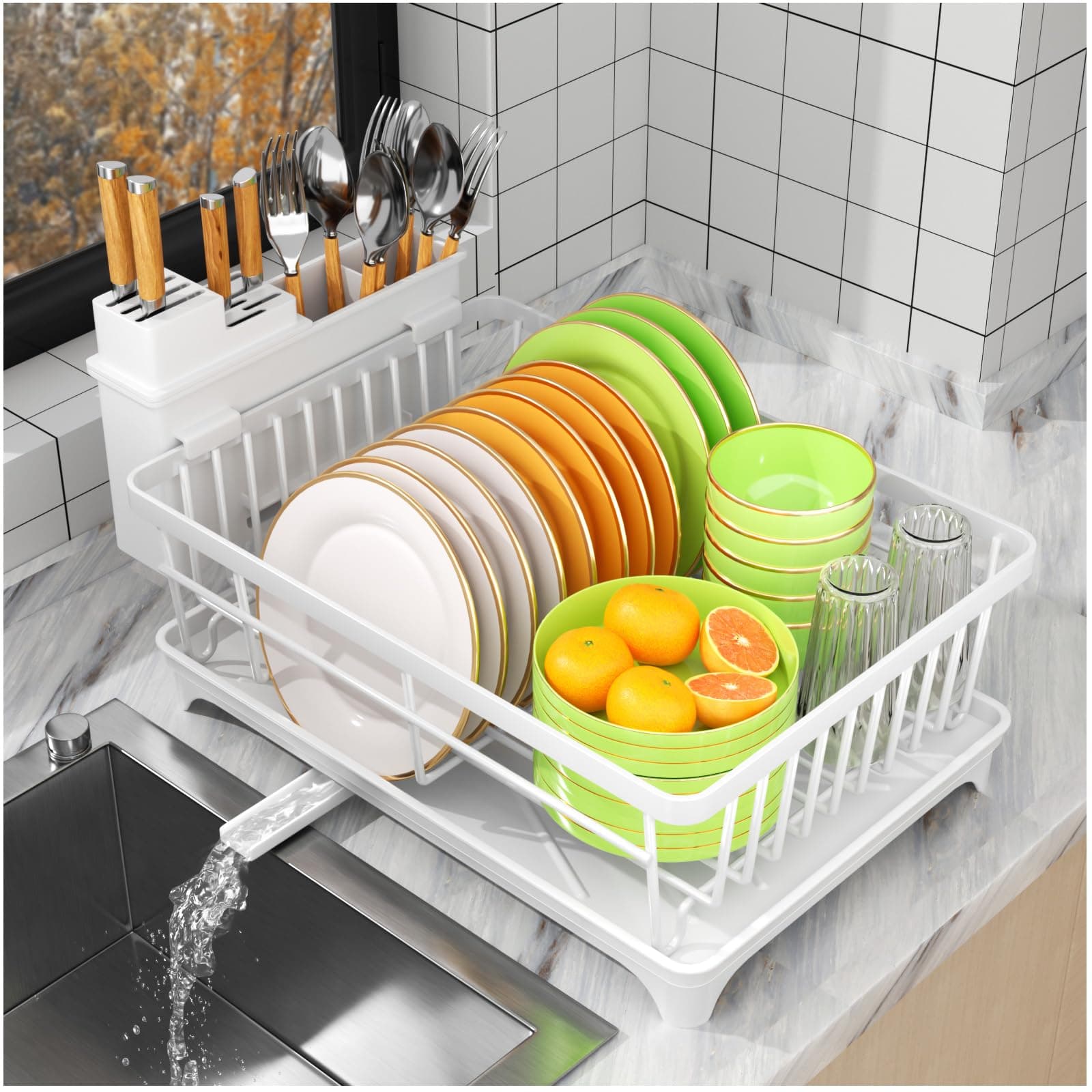 SavvyStor Dish Drainer Rack, Dish Drainer for Kitchen, Kitchen Dish Rack Dish Drying Rack, White