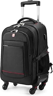 4-Wheel Rolling Backpack 45L (22x14x9 in): 17.3-Inch Roller Travel Laptop Backpack for Business, Water-Resistant Carry-On Luggage, Airline Approved Suitcase for Travel and Commuting