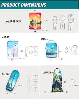 TRIPPED Travel Gear Large Packing Cubes for Travel-Extra Large Compression Packing Cube Luggage Organizers 7 Piece Set-Ultralight, Expandable/Compression Bags for Clothes (Bucketlist)