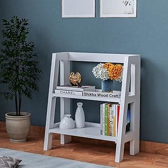 Sheesham Wood 2 Tier Foldable Bookshelf | Multipurpose Wooden Adjustable Display Unit Storage Organizer Stand Furniture for Living Room, Home, Hotel, Lobby and Office (White)