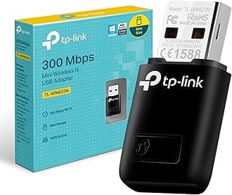 TP-LINK WiFi Dongle 300 Mbps Mini Wireless Network USB Wi-Fi Adapter for PC Desktop Laptop(Supports Windows 11/10/8.1/8/7/XP, Mac OS 10.9-10.15 and Linux, WPS, Soft AP Mode, USB 2.0) (TL-WN823N),Black