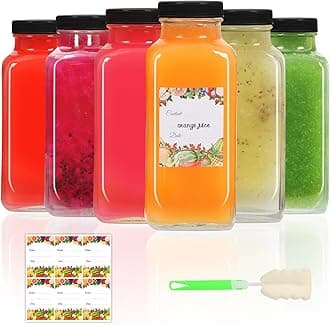AuroTrends 16 oz Glass Bottles with Lids 6Pack, 480ml Glass Bottles for Juicing, Water, Kombucha - Portable Glass Juicing Bottles Reusable Glass 16oz (16fl.oz, Set of 6)
