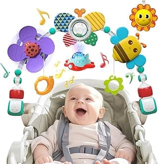 Musical Baby Stroller Arch, Travel Car Seat Toys, Baby Play Arch Crib Accessory, Mobile for Bassinet, Pram Activity Arch Bar for Babies Infants