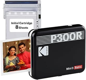Mini 3 Retro 4PASS Portable Photo Printer (3x3 inches) + 8 Sheets, Black