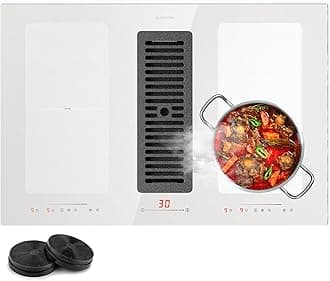 Klarstein 2-in-1 Electric Induction Hob & Kitchen Extractor Fan for Kitchen Islands, Steel Fan 391m³/h Airflow, Touch Control Induction Cooker Hoods, Flex Zone Ceramic Hob, Energy Class A+ Cooker Hood [Energy Class A+]