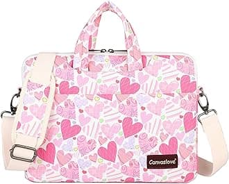 CanvasloveFloral Laptop Messenger Bag, Water Resistant Canvas, 15-16 inch Compatible, Black with Blue and White Flowers