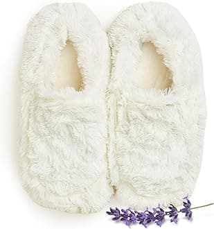 warmies Microwaveable House Slippers for Women - Womens Shoe Sizes 6-10 - Plush, Soft & Fuzzy Indoor Slippers with Backs & Non-Slip Memory Foam Soles - Cozy Warm Ladies Slipper for Winter - Cream