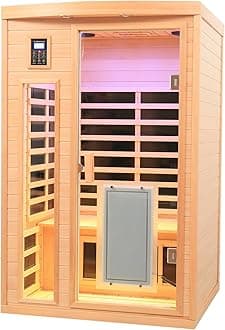 Infrared Sauna 2 Person, Ultra Low EMF Infrared Sauna (0-5mg), Far Infrared Saunas for Home, Canadian Hemlock Wood Indoor Sauna with Bluetooth Speakers, Reading Lamps, Chromotherapy Lights