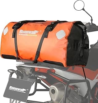 Rhinowalk Motorcycle Dry Bag 65L Waterproof Duffle Dry Bag Motorcycle Travel Luggage with Large Storage Space for Camping, Boating, Bycycle, Motorbike-Orange