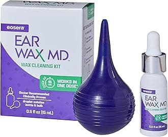 eosera Ear Wax MD Cleaning Kit - Fast-Acting Ear Wax Dissolving Drops & Rinse Bulb Syringe - Doctor Recommended, Clinically Proven Earwax Dissolver for Adults & Kids - Works in 15 Minutes - 15ml