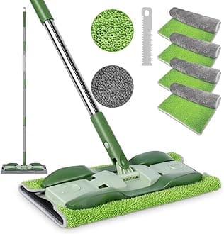 MASTERTOP Floor Mops for Laminate Tile Hardwood Floor Cleaning, Professional Microfibre Mop with Stainless Steel Long Handle & 4 Reusable Mop Pads, Flat Wet Dry Dust Mop, Send 1 Cleaning Scrubber
