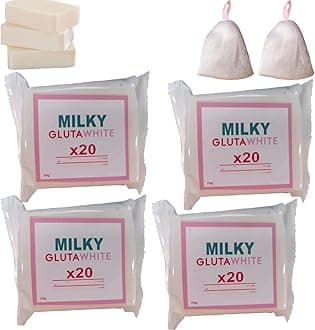 Milky Gluta White Soap 20x, Milky Gluta White Soap, Milky GlutaSoap, Glutamilk Soaps, Moisturizing, Gentle Cleansing, Exfoliate, For Face,Body and Hand Cleaning (4PCS)
