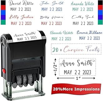 Signature Stamp with Date Personalized Self Inking Date Stamp Custom Paid Phrase & Date Stamp for Business 12-Year Band Choose from 30 Fonts and 8 Colors