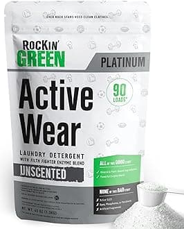 Rockin’ Green Active Wear Laundry Detergent - Unscented Laundry Detergent Powder & Odor Eliminator - Workout Clothes & Sportswear - Safe for Sensitive Skin - 90 Loads