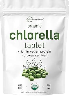 Organic Chlorella Supplement, 3000mg Per Serving, 720 Tablets (4 Months Supply), Rich in Minerals, Immune Vitamins, Chlorophyll, Amino Acids, Fatty Acids & Support Immune System, Vegan Friendly
