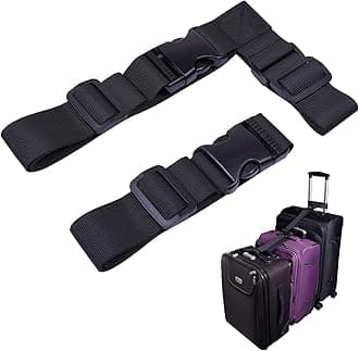 Wisdompro 2 Pcs Add a Bag Luggage Strap, Heavy Duty Adjustable Suitcase Belt Travel Attachment Travel Accessories for Connecting Your Luggage - Black (T-Type and Normal), Black, One_Size