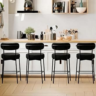 DYHOME Bar Stools Set of 4, Black 28 Inches Boucle Counter Height Bar Stools with Back, Mid-Century Modern Bar Chairs for Kitchen Island, Dining Room