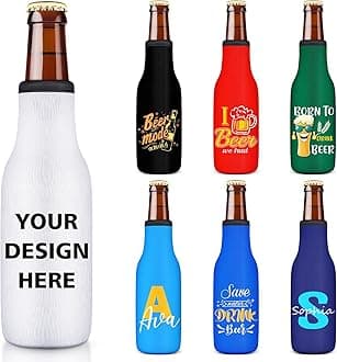 Custom Beer Bottle Sleeve Insulators 12oz Standard Zip-up Bottle Jacket Non-slip Thick Neoprene Drink Holder with Personalized Logo Text Bulk 70PC Pack