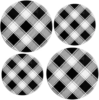 Reston Lloyd, Burner Covers For Electric Stovetop, Decorative Lightweight Tin Covers, Set of 4 (2-8 inch & 2-10 inch), Conceals Messy Drip Pans, Buffalo Check