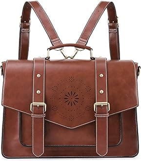 Backpack for Women Briefcase Messenger Laptop Bag Vegan Leather Satchel Work Bags Fits 15.6 inch Laptops, Coffee
