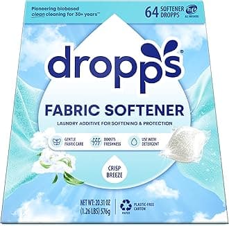Dropps Fabric Softener Pods: Clean & Crisp | 64 | Count | Keeps Clothes Fresh | HE | Powered by Natural Mineral-Based Ingredients | Alternative to Liquids and Sheets | Low Waste Packaging